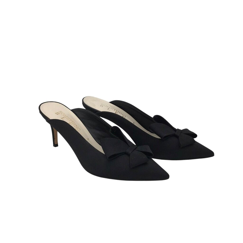 SOMETHING BLEU SATIN BOW MULE HEEL DESIGNER SHOES BLACK 8.5