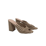 LOEFFLER RANDALL STRIPE CANVAS HEEL DESIGNER SHOES CREAM BROWN 10
