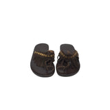 LEATHER FRINGE FLIP-FLOP DESIGNER SHOES BROWN 10
