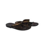 LEATHER FRINGE FLIP-FLOP DESIGNER SHOES BROWN 10
