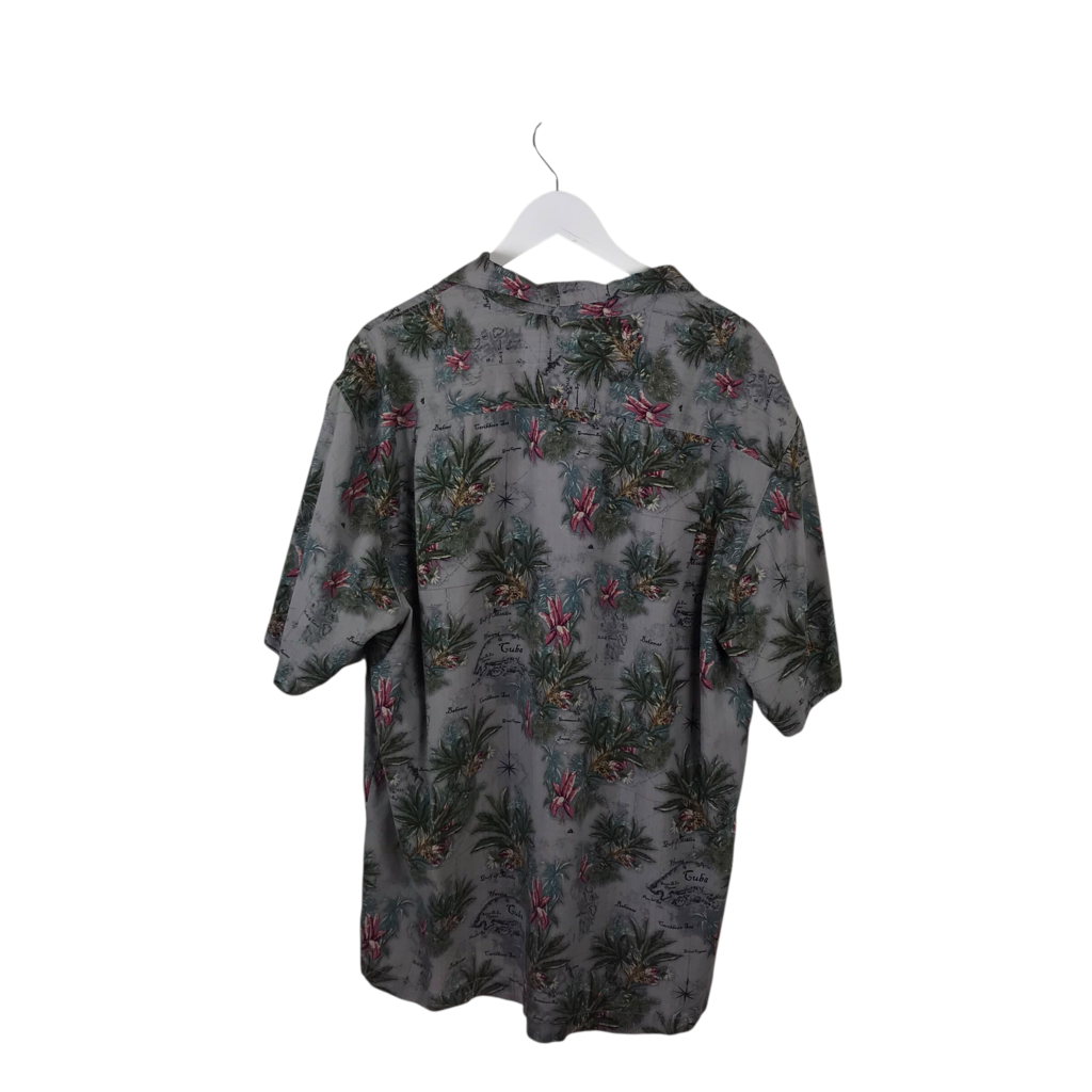 TOMMY BAHAMA FLORAL SHORT SLEEVE MEN SHIRT GREY GREEN XLARGE