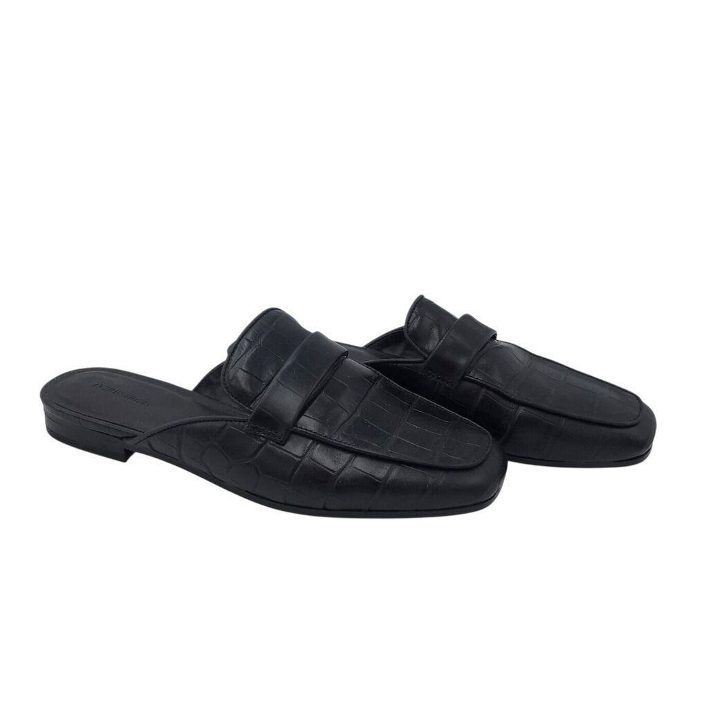 NORDSTROM CROC EMBOSSED MULE SHOES BLACK 7