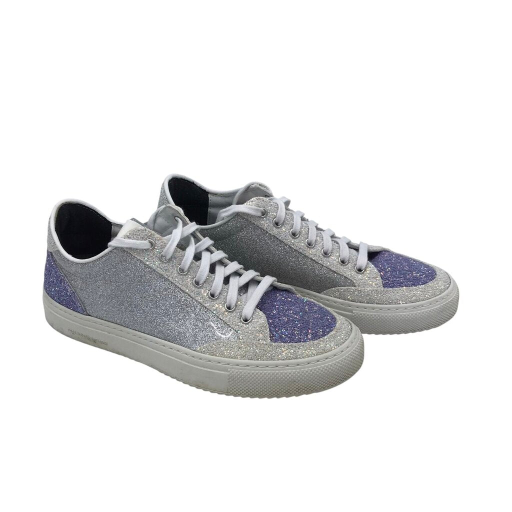 P448 SNEAKER GLITTER DESIGNER SHOES SILVER LAVENDER 39