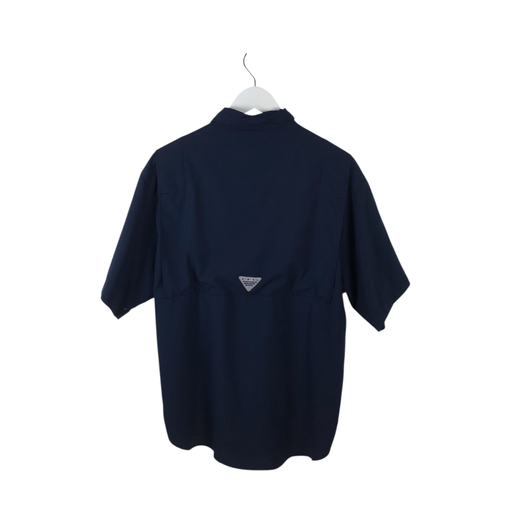 COLUMBIA SHORT SLEEVE FISHING MEN SHIRT NAVY MEDIUM