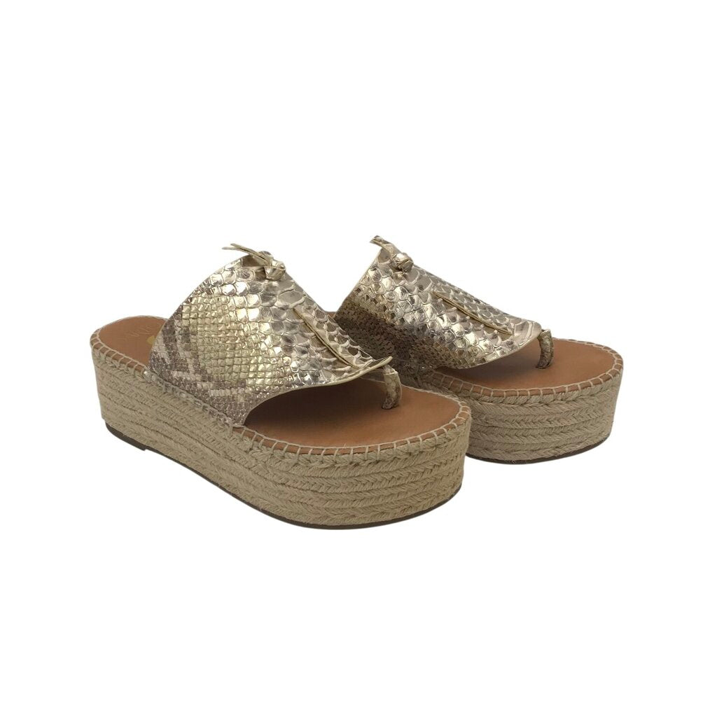 FRANCO SARTO PLATFORM ESPADRILLE THONG SHOES GOLD 9.5