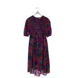 FARM RIO RET$245 PRINT PUFF SLEEVE MAXI DESIGNER DRESS MAGENTA NAVY XSMALL