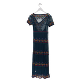 SUNDANCE MESH EMBROIDERED MAXI DRESS TEAL MULTI SMALL