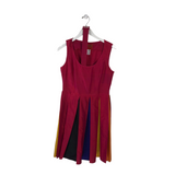 KENZO SILK SLEEVELESS PLEATED W/ BELT DESIGNER DRESS FUCHSIA MULTI 10