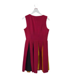 KENZO SILK SLEEVELESS PLEATED W/ BELT DESIGNER DRESS FUCHSIA MULTI 10