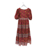 MILLE RET$348 FLORAL MAXI PUFF SLEEVE DESIGNER DRESS PINK GREEN SMALL