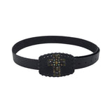JEWELED CROSS BUCKLE LEATHER WOMEN'S ACCESSORIES BLACK MULTI LARGE