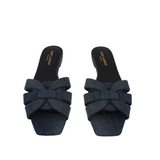 SAINT LAURENT TRIBUTE DENIM FLAT SLIDES LUXE SHOES BLUE 39