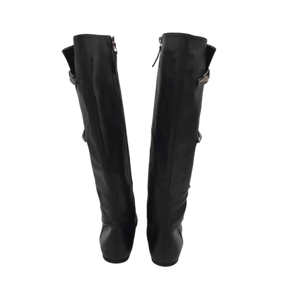 LEATHER KNEE DESIGNER BOOTS BLACK 38