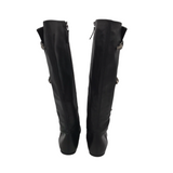 LEATHER KNEE DESIGNER BOOTS BLACK 38