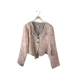 RET$318 LINEN FLORAL DESIGNER BLAZER PINK WHITE LARGE