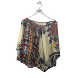 JOHNNY WAS SILK DOLMAN SLEEVE DESIGNER TOP YELLOW BLUE XLARGE
