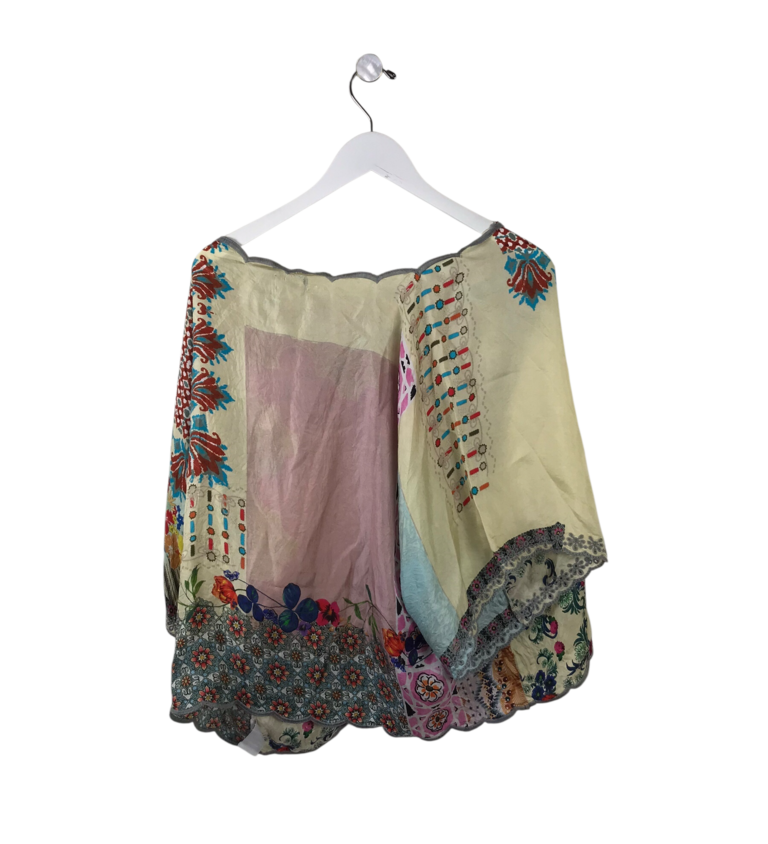 JOHNNY WAS SILK DOLMAN SLEEVE DESIGNER TOP YELLOW BLUE XLARGE