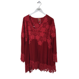 JOHNNY WAS EMBROIDERED LONG SLEEVE DESIGNER TOP RED 1X