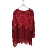 JOHNNY WAS EMBROIDERED LONG SLEEVE DESIGNER TOP RED 1X