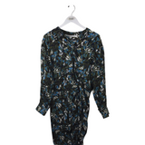 VERONICA BEARD RET$495 FLORAL LONG SLEEVE TIE WAIST DESIGNER DRESS OLIVE BLUE 12