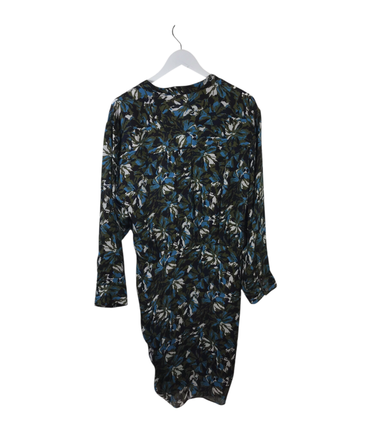 VERONICA BEARD RET$495 FLORAL LONG SLEEVE TIE WAIST DESIGNER DRESS OLIVE BLUE 12