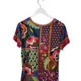 JOHNNY WAS FLORAL SHORT SLEEVE DESIGNER TOP MULTI MEDIUM