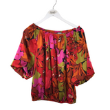 FLORAL PUFF SLEEVE TOP RED OLIVE MEDIUM