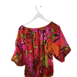 FLORAL PUFF SLEEVE TOP RED OLIVE MEDIUM
