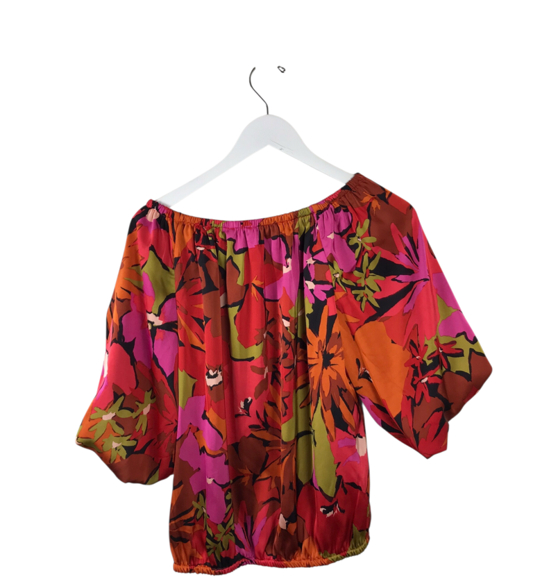 FLORAL PUFF SLEEVE TOP RED OLIVE MEDIUM