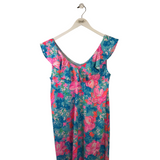 LILLY PULITZER FLORAL SLEEVELESS DESIGNER DRESS BLUE PINK LARGE