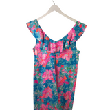 LILLY PULITZER FLORAL SLEEVELESS DESIGNER DRESS BLUE PINK LARGE