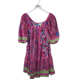 UMGEE PRINT PUFF SLEEVE DRESS PINK GREEN MEDIUM