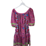 UMGEE PRINT PUFF SLEEVE DRESS PINK GREEN MEDIUM
