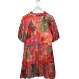 1 STATE FLORAL PUFF SLEEVE DRESS ORANGE GREEN LARGE