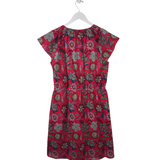 TALBOTS FLORAL CAP SLEEVE DRESS RED GREEN 14P