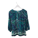 TRINA TURK LONG SLEEVE DESIGNER TOP BLUE WHITE MEDIUM