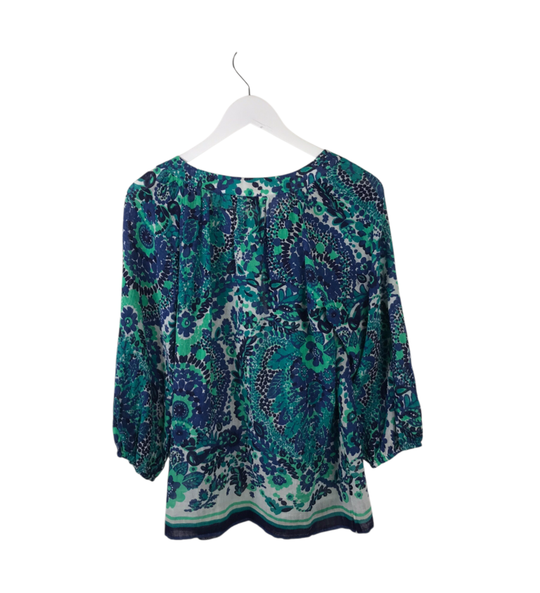 TRINA TURK LONG SLEEVE DESIGNER TOP BLUE WHITE MEDIUM