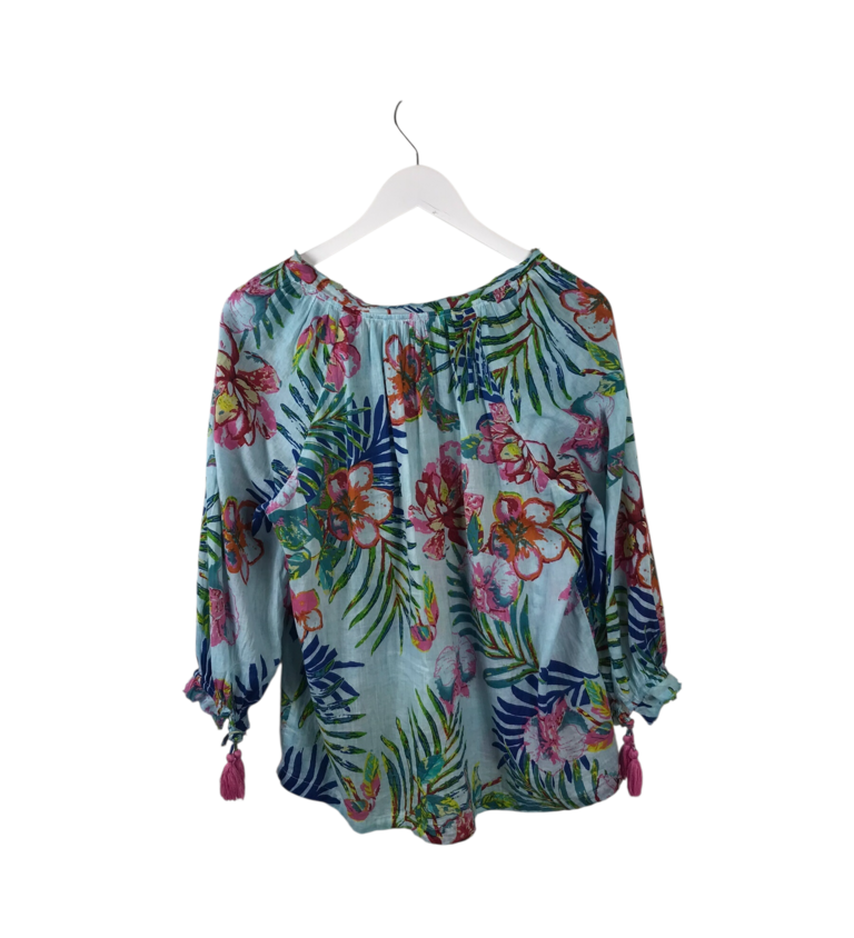 KIKI SOL 3/4 SLEEVE TOP BLUE PINK SMALL
