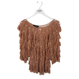 CROCHET 3/4 SLEEVE TOP BROWN L/XL