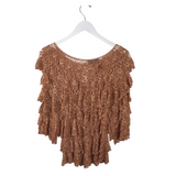 CROCHET 3/4 SLEEVE TOP BROWN L/XL