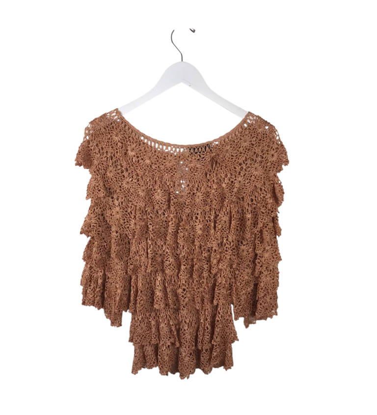 CROCHET 3/4 SLEEVE TOP BROWN L/XL