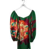 FARM RIO FLORAL MINI LONG SLEEVE DESIGNER DRESS GREEN MULTI XSMALL
