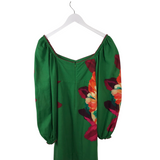 FARM RIO FLORAL MINI LONG SLEEVE DESIGNER DRESS GREEN MULTI XSMALL