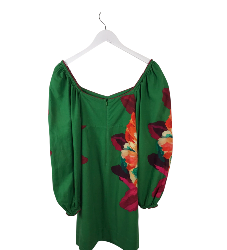 FARM RIO FLORAL MINI LONG SLEEVE DESIGNER DRESS GREEN MULTI XSMALL