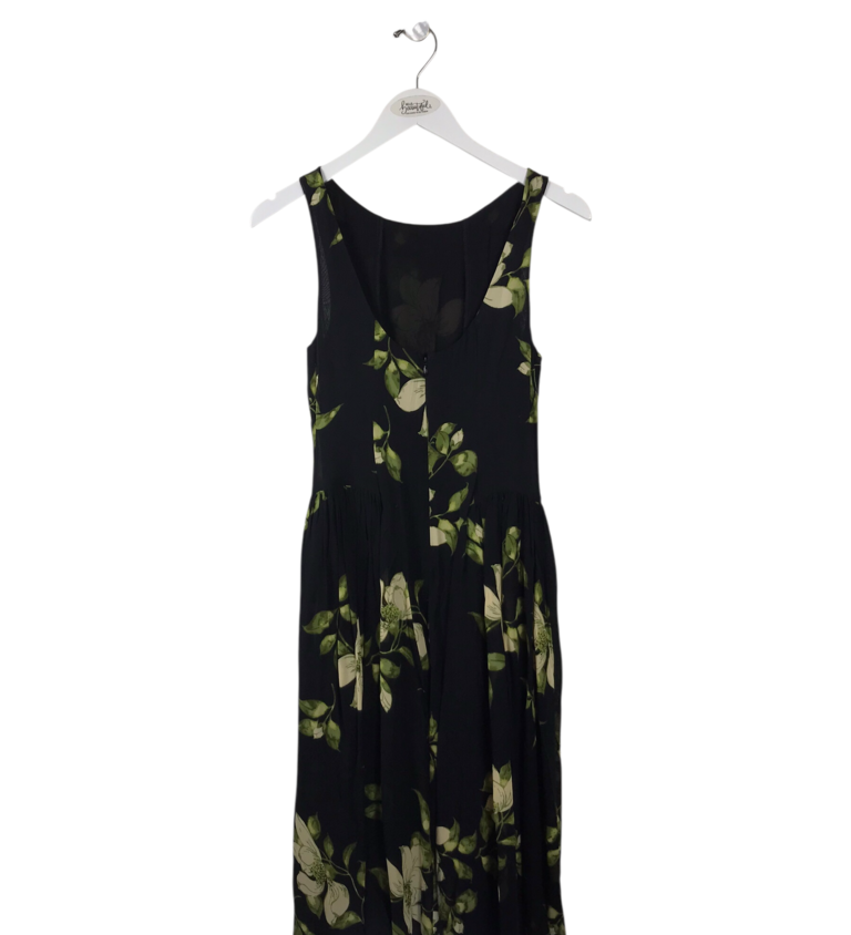 REFORMATION RET$278 FLORAL SLEEVELESS MIDI DESIGNER DRESS BLACK GREEN 2