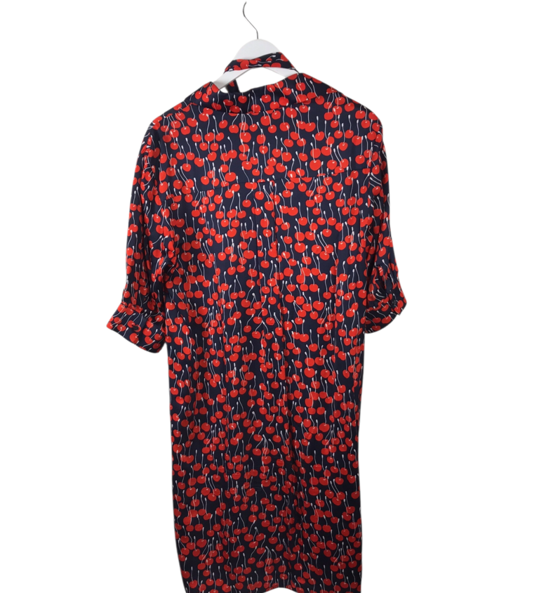 RET$525 CHERRIES 3/4 SLEEVE DESIGNER DRESS NAVY RED 8
