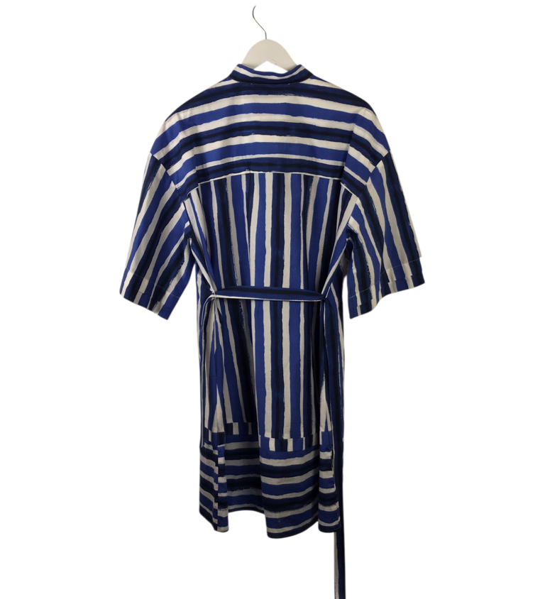 PIAZZA SEMPIONE STRIPE SHORT SLEEVE W/BELT DESIGNER DRESS BLUE WHITE MEDIUM