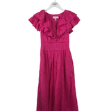 TED BAKER RET$475 EYELET MAXI RUFFLE SLEEVELESS DESIGNER DRESS HOT PINK 0