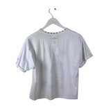 ALICE + OLIVIA STUDDED "ROLLING STONES" TEE DESIGNER TOP WHITE BLACK MEDIUM