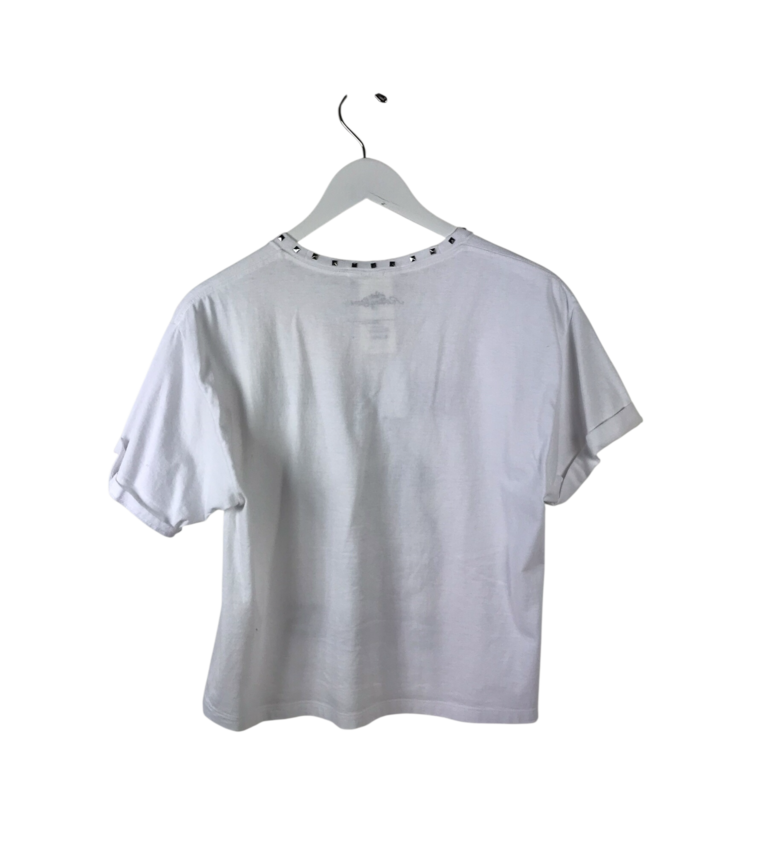 ALICE + OLIVIA STUDDED "ROLLING STONES" TEE DESIGNER TOP WHITE BLACK MEDIUM